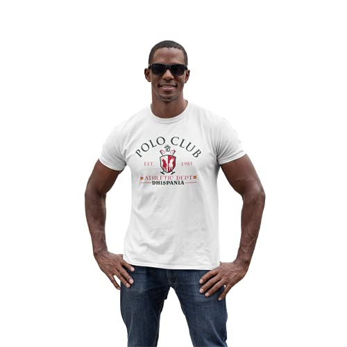 Camiseta de Hombre Manga Corta 100% algodón Modelo Polo Bandera de España (Blanco, L, l)