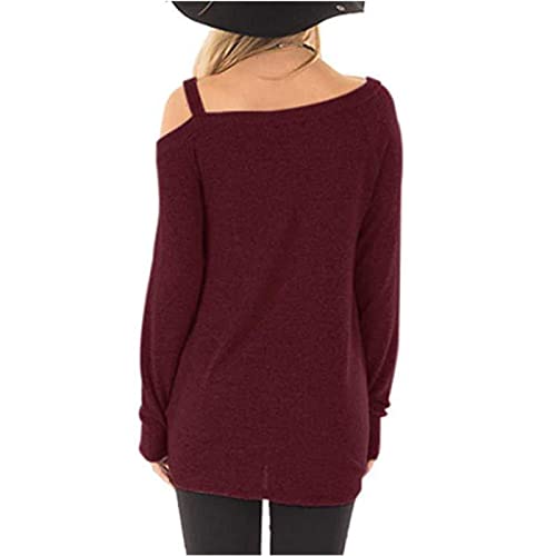 Camiseta Informal De Otoño para Mujer, Túnica De Manga Larga con Abertura Lateral, Blusa Suelta para Mallas Vino Tinto+XXL