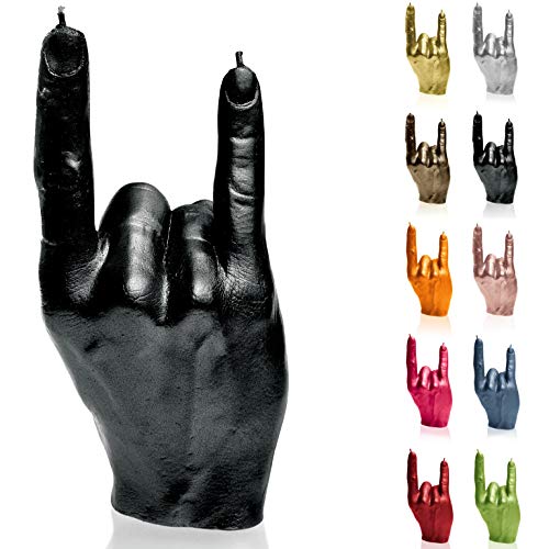 Candellana vela mano Rock | RCK | Altura: 19,2 cm | Negro Metalizado | Tiempo de combustión 30h | El tamaño de la vela es igual a 1:1 de la mano real | Hecho a mano en EU