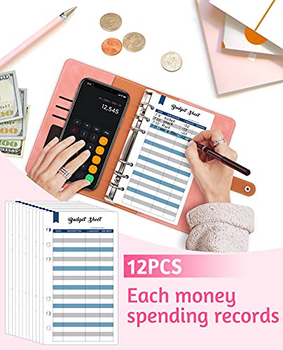 Carpeta de presupuesto con sobres de cremallera, Carpeta de presupuesto A6 con sobres de efectivo para el presupuesto, Organizador de carpeta de dinero, Carpeta de presupuesto con divisores (rosa)