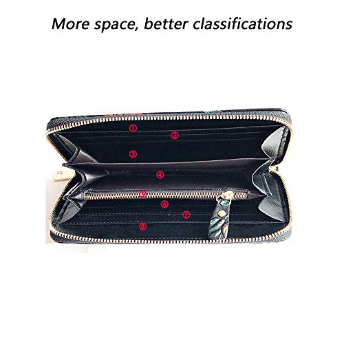 Cartera de Mujer de Gran Capacidad de Cuero de Mujer,diseño Vintage Monedero con Motivo de Flores étnicas y floración,Minimalista con Bolsillo de Cremallera para Monedas,Rosa