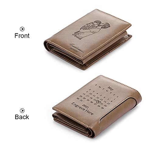 Carteras de Fotos Personalizadas Monedero de Cuero para Hombres con Fecha de Texto Tarjetas Grabadas Cartera para Familia Amigo Son Regalo para día de San Valentín Día de los Padres (Carteras 1)