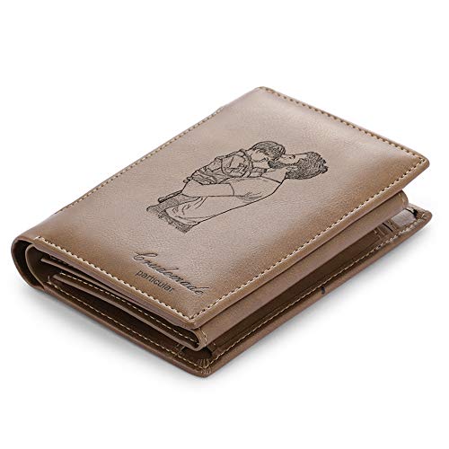 Carteras de Fotos Personalizadas Monedero de Cuero para Hombres con Fecha de Texto Tarjetas Grabadas Cartera para Familia Amigo Son Regalo para día de San Valentín Día de los Padres (Carteras 1)
