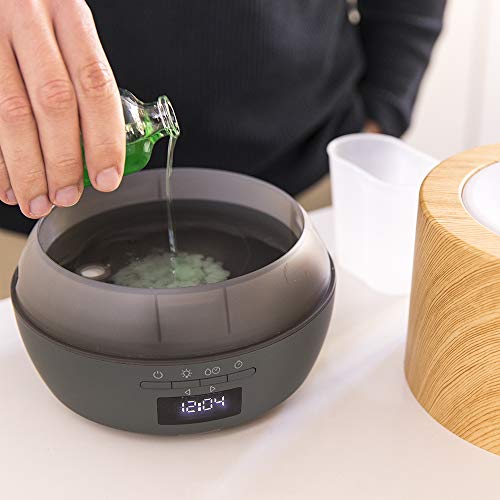 Cecotec Difusor de aroma PureAroma 500 Smart Grey Woody. Capacidad 500ml, Pantalla LED, Temporizador 12h, Despertador, 3 Modos de funcionamiento, Cobertura 30m2