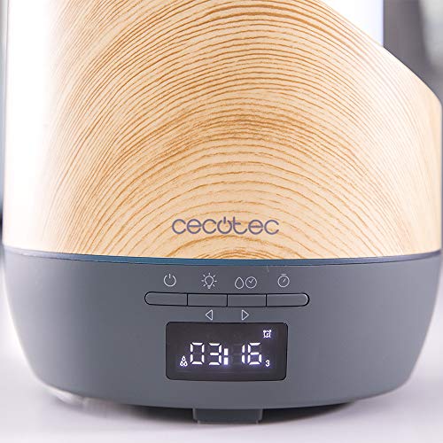 Cecotec Difusor de aroma PureAroma 500 Smart Grey Woody. Capacidad 500ml, Pantalla LED, Temporizador 12h, Despertador, 3 Modos de funcionamiento, Cobertura 30m2