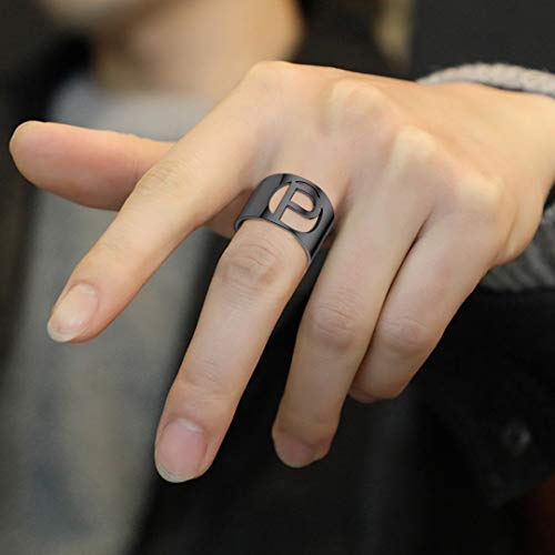 ChainsHouse Anillo Solitario Mujer con Letra H Anillo de Nombre Iniciales Anillo Grueso Hombre de Acero Negro