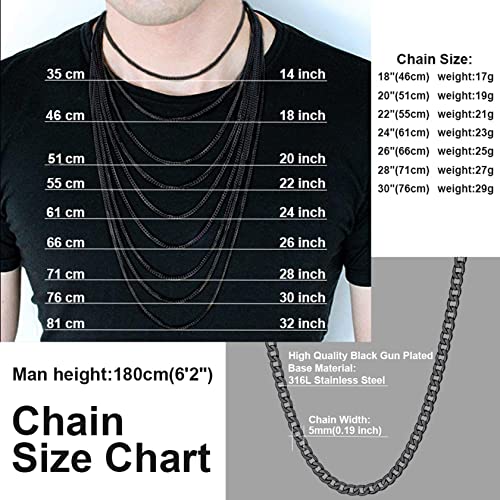 ChainsHouse Cadena Gruesa Hombre Collar Negro de Acero Inoxiddable 5mm Ancho 51cm Largo Regalo Dia de Padre
