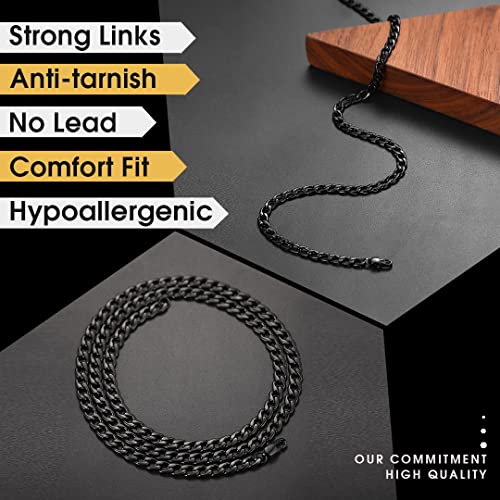 ChainsHouse Cadena Gruesa Hombre Collar Negro de Acero Inoxiddable 5mm Ancho 51cm Largo Regalo Dia de Padre