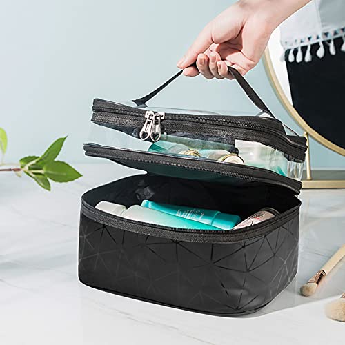 Changrongsheng Neceser de Viaje para Maquillaje, Bolso de Cosméticos Mujeres, Organizador Bolsa de Aseo Impermeable, Estuches de Maquillaje, Neceser de Maquillaje Portátil, Artículos de Tocador, Negro