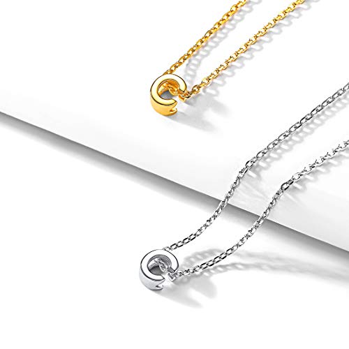ChicSilver Cadena Oro Letra C Collar Capitales Plata de Ley 925 para Mujeres Cadenas 46cm Largos Colgantes Pequeños Regalo Madre Joyería Linda de Clavícula