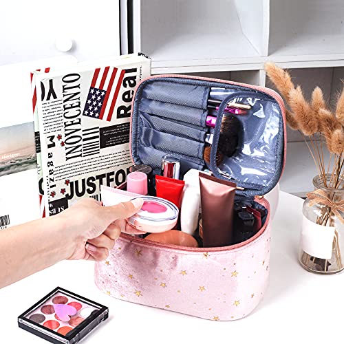 CHUQING Neceser Mujer,Neceser Maquillaje,Bolsa Maquillaje,Makeup Bag Regalos para Mujeres Niña,Pequeño,Rosa