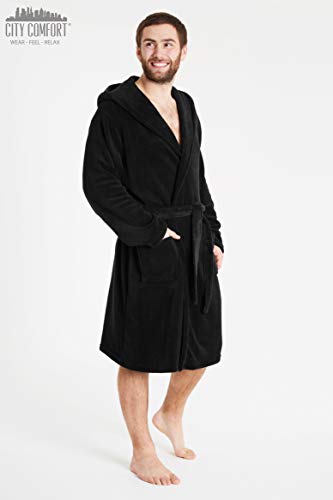 CityComfort Albornoz de Lujo para Hombre súper Suave para Hombre (M, Negro con Capucha)