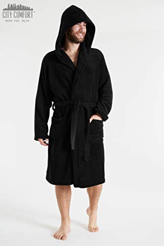 CityComfort Albornoz de Lujo para Hombre súper Suave para Hombre (M, Negro con Capucha)