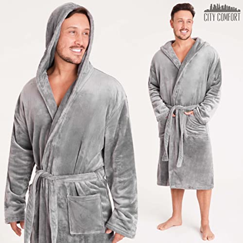CityComfort Bata Hombre Invierno, Bata de Casa Hombre Forro Polar (3XL, Gris claro)