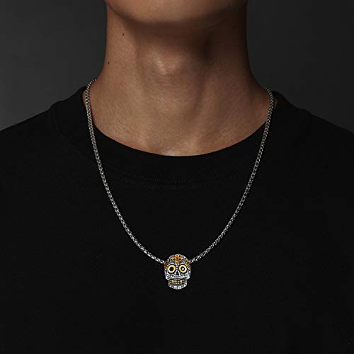 Collar de calavera, colgante de esqueleto para hombre con cadena ajustable de 55+5 cm, plata de ley 925, chapado en oro de 18 quilates, regalo gótico punk para hombres y mujeres