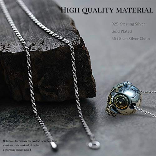 Collar de calavera, colgante de esqueleto para hombre con cadena ajustable de 55+5 cm, plata de ley 925, chapado en oro de 18 quilates, regalo gótico punk para hombres y mujeres