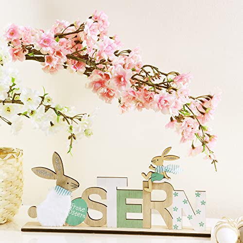 com-four® Expositor Decorativo para Pascua - Letras con conejitos de Pascua - Bonito Adorno de Pascua para Colocar - Decoración de Pascua de Madera (1 Pieza - Azul)