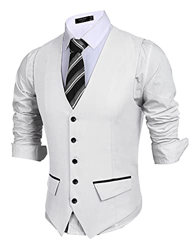 COOFANDY Traje de negocios para hombre, chaleco ajustado, chaleco de boda, Blanco, XXL