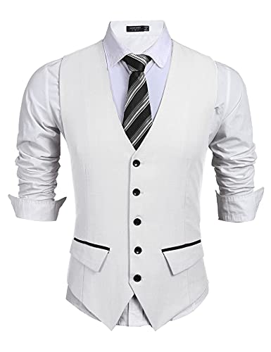 COOFANDY Traje de negocios para hombre, chaleco ajustado, chaleco de boda, Blanco, XXL