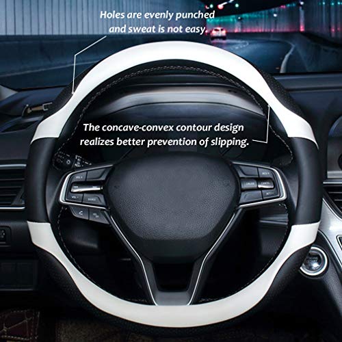 coofig Funda Volante Coche Microfibra Duradera Transpirable Antideslizante Universal para Volante Coche 38 cm/15 Pulgadas (Negro-Blanco)