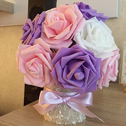 Corona Navidad Puerta 25pcs de diámetro 8cm Flor de rosa artificial bonita EDUCACIÓN FÍSICA Flores de espuma Bouquets multicolores Guirnalda hecha a mano de la decoración del hogar de la boda