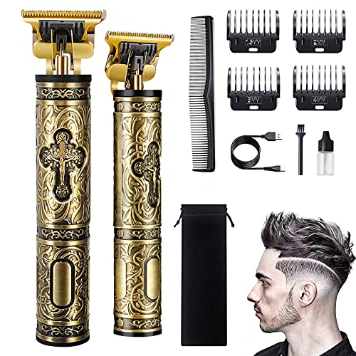 Cortadora de cabello inalámbrica para hombre, cortadora de cabello profesional, cortadora de barba eléctrica, carga USB con 4 peines guía para uso doméstico y de peluquero (Cruz dorada)