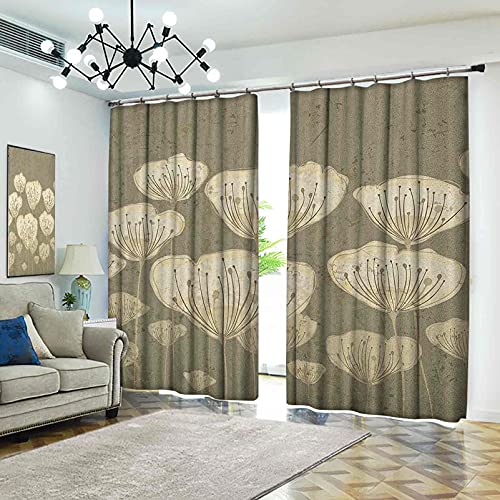 Cortina de oscurecimiento de habitación, diseño floral, color beige pastel, flores floreadas, esencia de la naturaleza, ilustración artística, cortina de dormitorio, panel de sala de estar, 172 x 172