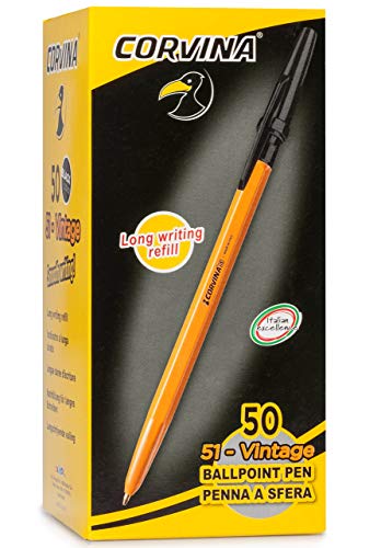 Corvina 51 Vintage - Caja con 50 bolígrafos, color negro