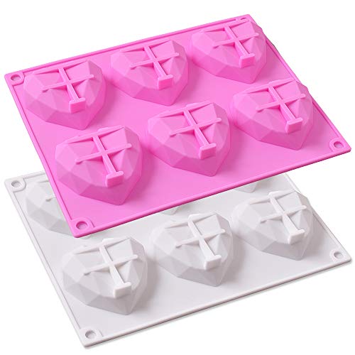 Cozihom Moldes de Silicona con Forma de corazón de Diamante para Tartas, Chocolate, Postre, Cubitos de Hielo, jabón casero, Paquete de 2