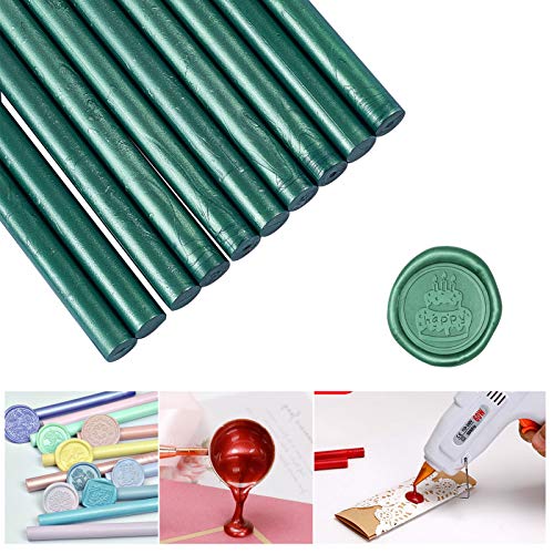 CRASPIRE 20 Pieza de Varillas de Cera para Sellado de Pistola de Pegamento de 11 mm para Sellos de Cera Vintage Y Tarjetas de Invitación con Letras, Botella de Vino, Paquete de Regalo (Verde Oscuro)