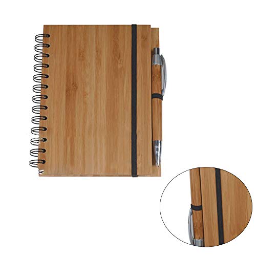 Cuaderno de notas de bambú con bolígrafo, notas de papel de protección del medio ambiente