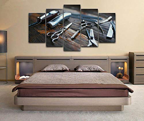 Cuadro En Lienzo 5 Piezas Herramientas Peluquería Peluquería 5 Piezas Pintura Sobre Lienzo,5 Piezas Imagen Impresión,Pintura Decoración Pared,Canvas 5 Piezas,Tejido No Tejido Moderna 5 Piezas 150X80Cm