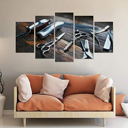 Cuadro En Lienzo 5 Piezas Herramientas Peluquería Peluquería 5 Piezas Pintura Sobre Lienzo,5 Piezas Imagen Impresión,Pintura Decoración Pared,Canvas 5 Piezas,Tejido No Tejido Moderna 5 Piezas 150X80Cm