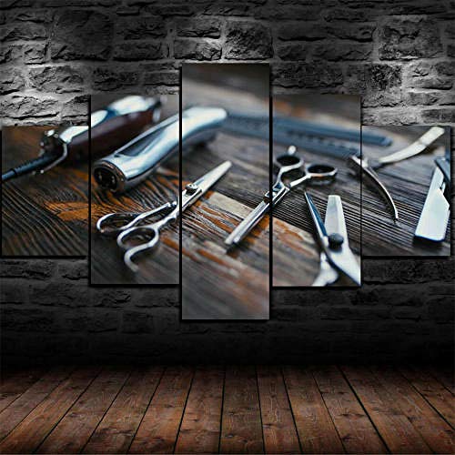 Cuadro En Lienzo 5 Piezas Herramientas Peluquería Peluquería 5 Piezas Pintura Sobre Lienzo,5 Piezas Imagen Impresión,Pintura Decoración Pared,Canvas 5 Piezas,Tejido No Tejido Moderna 5 Piezas 150X80Cm