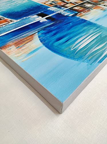 Cuadro Pintado Skyline de Barcelona Azul 150x60 cm, Torre Agbar, Colón, Tibidabo, Sagrada Familia.100% Original sobre Lienzo, Pintado a Mano