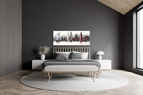 Cuadroexpres - Cuadro Pintado Ciudad de Barcelona Abstracto 150x60 cm Hotel Vela, Colón, Hotel Arts, Torre Mapfre, Sagrada Familia, Tibidabo, Torre Agbar, 100% Original, sobre Lienzo.