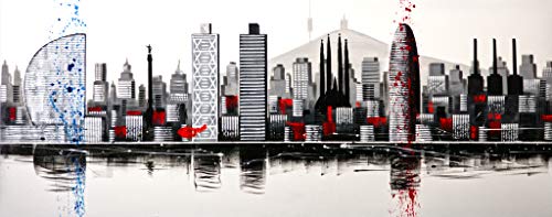 Cuadroexpres - Cuadro Pintado Ciudad de Barcelona Abstracto 150x60 cm Hotel Vela, Colón, Hotel Arts, Torre Mapfre, Sagrada Familia, Tibidabo, Torre Agbar, 100% Original, sobre Lienzo.