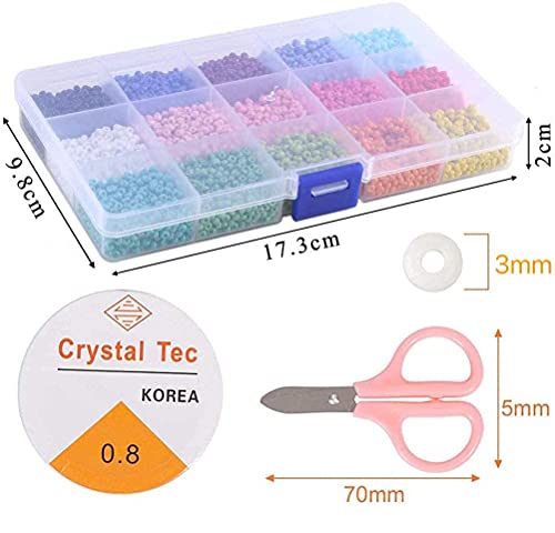 Cuentas de Colores 2mm 3mm Mini Cuentas y 6mm Cuentas del Alfabeto Pequeño Abalorios Kit para DIY Pulseras Collares Bisutería (3MM)