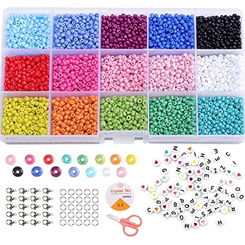 Cuentas de Colores 2mm 3mm Mini Cuentas y 6mm Cuentas del Alfabeto Pequeño Abalorios Kit para DIY Pulseras Collares Bisutería (3MM)