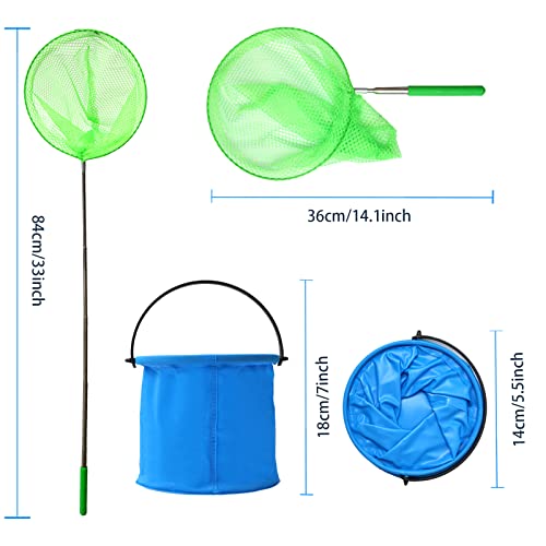DAOUZL Red de Mariposas Ninos, Red Pesca Niños, 6 Redes de Mariposa Telescópicas con 2 Cubos Plegables, para Insectos Mariposa, Pequeñas Capturas de Pesca, Actividades de Jardín al Aire Libre (Color)