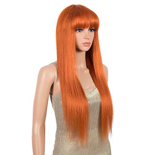 DÉBUT Pelucas de cabello humano para mujeres negras Pelucas rectas con flequillo 10A Cabello brasileño virgen remy sin procesar 150% Densidad(70 cm, S NARANJA)