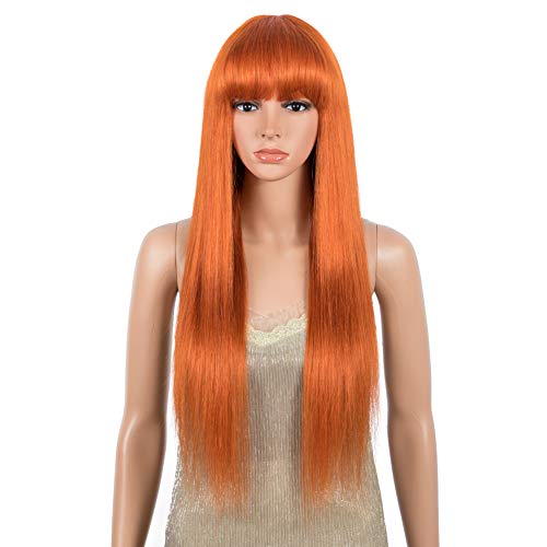 DÉBUT Pelucas de cabello humano para mujeres negras Pelucas rectas con flequillo 10A Cabello brasileño virgen remy sin procesar 150% Densidad(70 cm, S NARANJA)