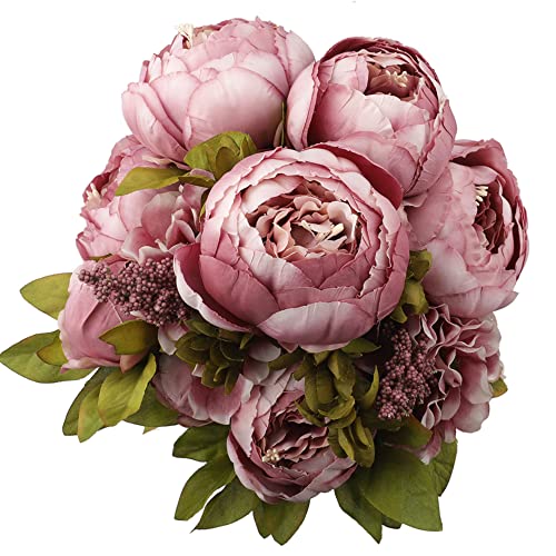 Decpro 1 Paquete de Ramo de peonías Artificiales, Flores de peonías Grandes de Seda de 19'' con capullos para Bodas, oficinas, hoteles, decoración, centros de Mesa, arreglos Florales(Cameo Marrón)