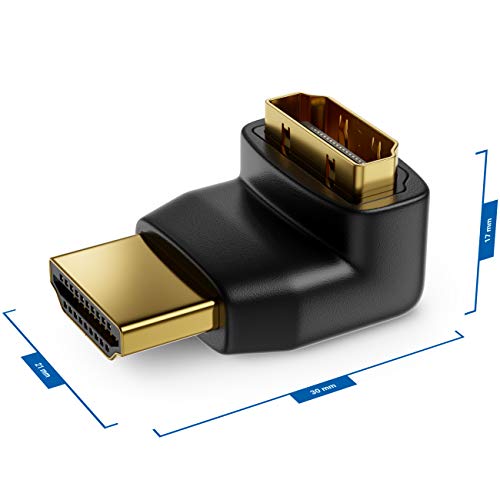 deleyCON Adaptador HDMI - Ángulo de 90°- Clavija HDMI Macho - Contactos Chapados en Oro - 3D 1080p Full HD - Negro