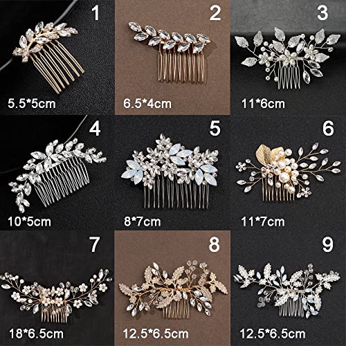 Delicadas hojas de perlas tiara boda dama de honor romántico tocado peines de pelo clips de novia flor pelo Pin(4)