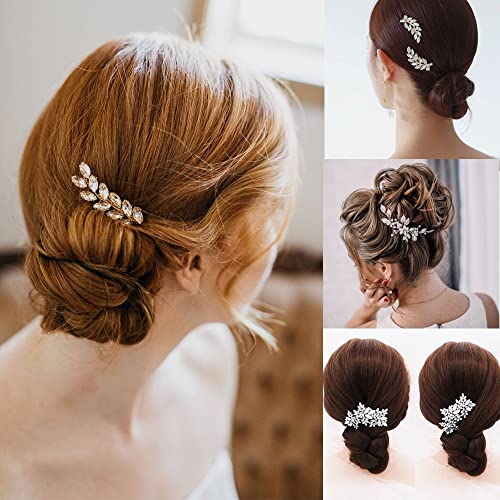 Delicadas hojas de perlas tiara boda dama de honor romántico tocado peines de pelo clips de novia flor pelo Pin(4)