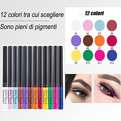 Delineador de ojos de 12 colores, eyeliner colores líquido mate, delineador de ojos waterproof，delineador de ojos de colores de alta precisión y larga duración para maquillaje de cosplay de fiesta