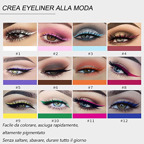 Delineador de ojos de 12 colores, eyeliner colores líquido mate, delineador de ojos waterproof，delineador de ojos de colores de alta precisión y larga duración para maquillaje de cosplay de fiesta