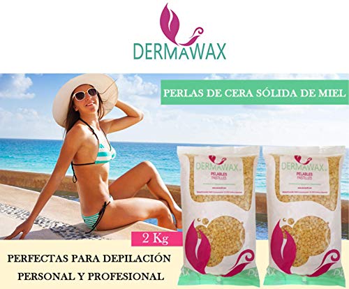 Dermawax Miel perla de Cera caliente Cera depilatoria caliente, para pieles sensibles et normal, áreas faciales axilas, faciales Cera sobre, La carrocería completa Depilación brasileña 2 kg