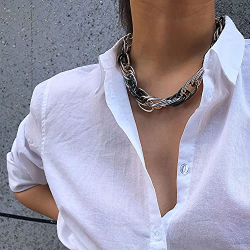 DFWY Mujeres Exageradas Collar Gargantilla de Cadena Gruesa, Hip Hop Metal Geométrico Grueso Grandes Eslabones Clavicle Cadena, Encanto de Moda Declaración Joyería Punk Femenina (Color : Gold)